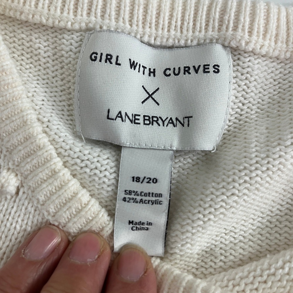 Girl With Curves Cream Bobble Knit‎ Sweater Bishop Sleeve Cozy Cabin Tunic 18/20 - Picture 4 of 10